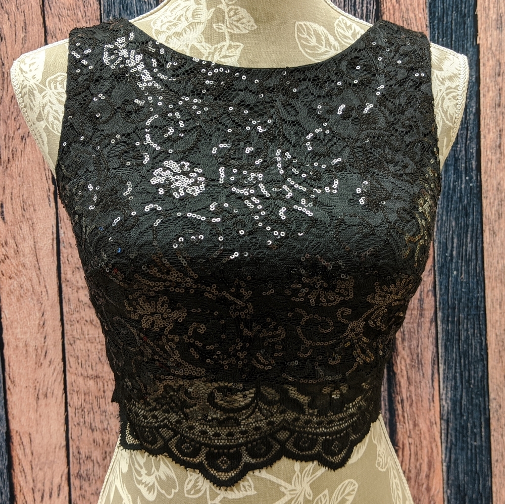 Black Lace and Sequins Prom Separates Top